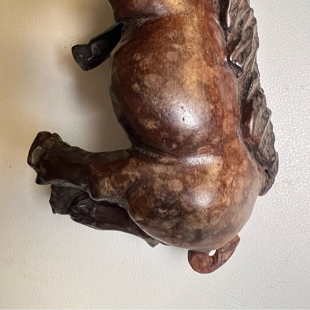 Vintage Hand-Carved Wooden Boar Figurine – Dark Hardwood, Rustic Folk Art, 6” - Picture 5 of 10